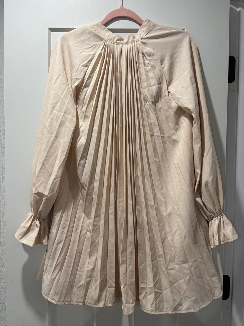 Pleated Long Sleeve Tunic Blouse - Cream - Picture 1 of 2